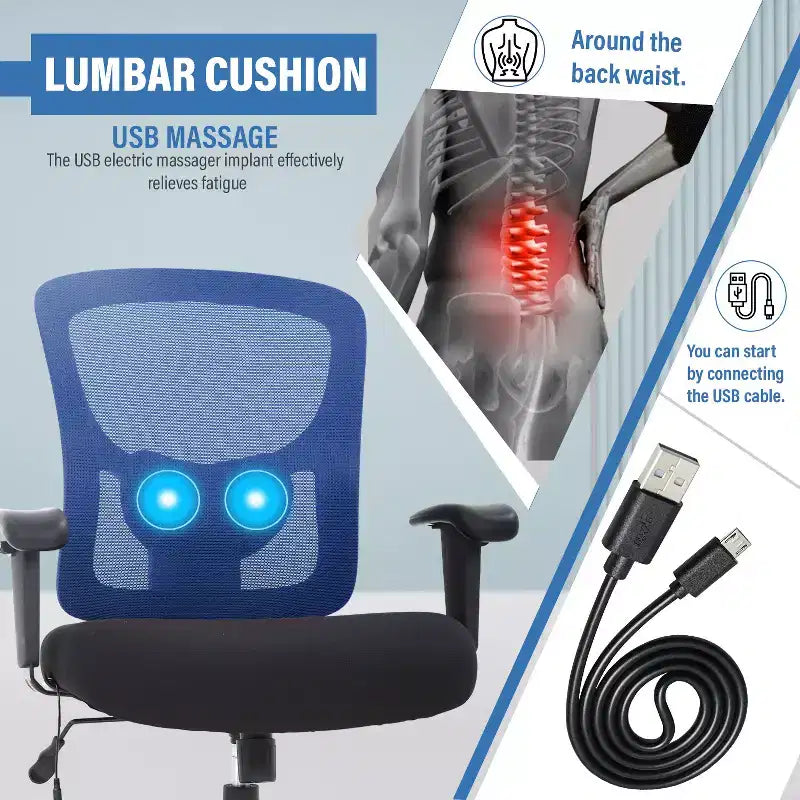 Chaise de bureau FDW grande taille avec support lombaire réglable, capacité de 180 kg et fonction de massage pour adultes