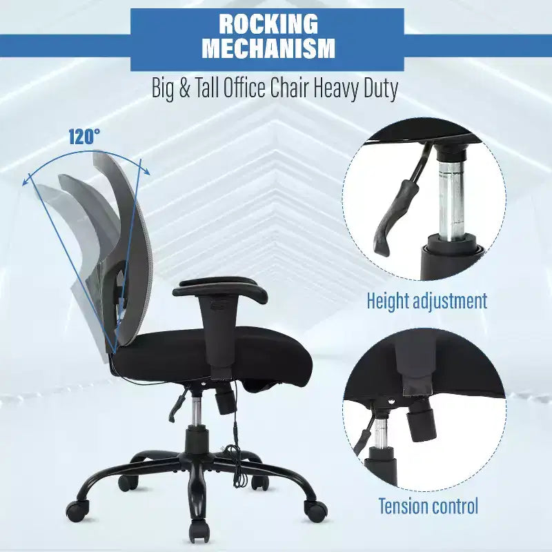 Chaise de bureau FDW grande taille avec support lombaire réglable, capacité de 180 kg et fonction de massage pour adultes