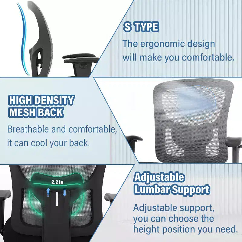 Chaise de bureau FDW grande taille avec support lombaire réglable, capacité de 180 kg et fonction de massage pour adultes