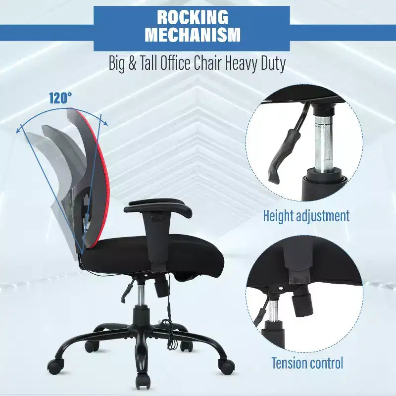 Chaise de bureau FDW grande taille avec support lombaire réglable, capacité de 180 kg et fonction de massage pour adultes