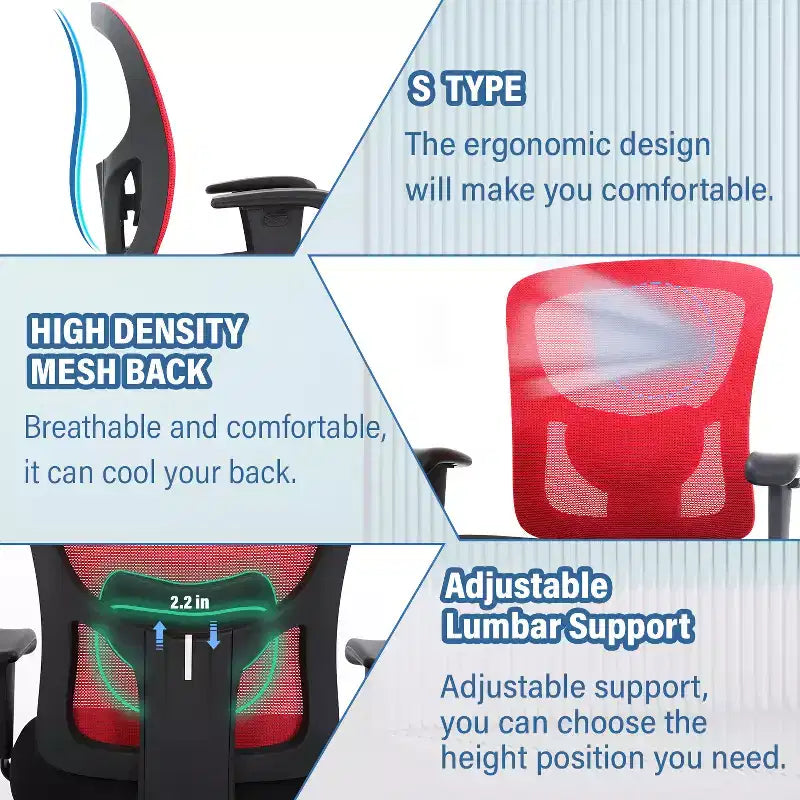 Chaise de bureau FDW grande taille avec support lombaire réglable, capacité de 180 kg et fonction de massage pour adultes