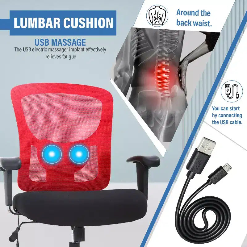Chaise de bureau FDW grande taille avec support lombaire réglable, capacité de 180 kg et fonction de massage pour adultes