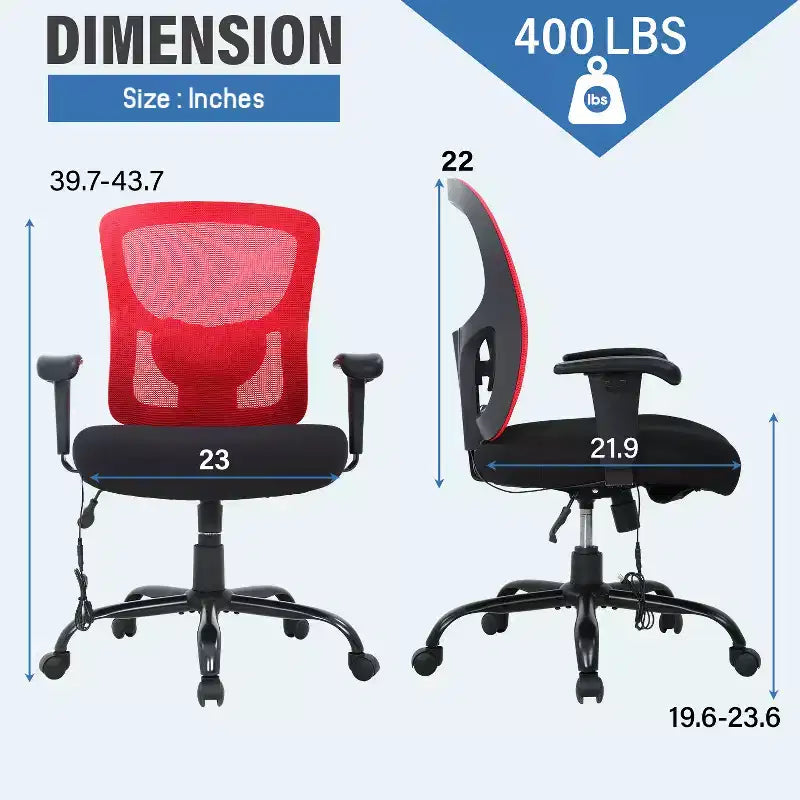 Chaise de bureau FDW grande taille avec support lombaire réglable, capacité de 180 kg et fonction de massage pour adultes