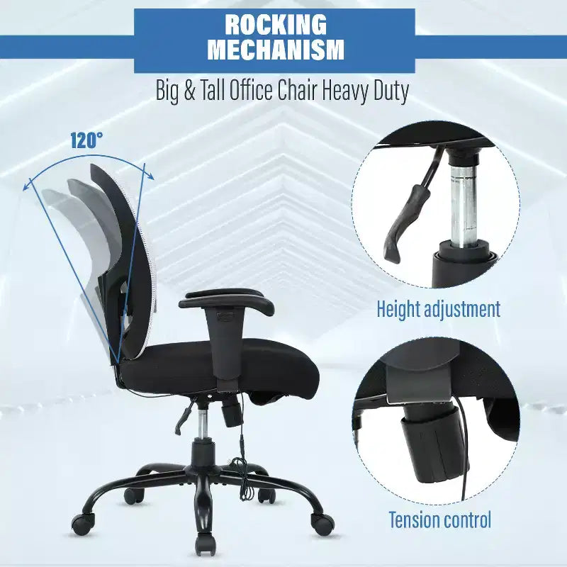 Chaise de bureau FDW grande taille avec support lombaire réglable, capacité de 180 kg et fonction de massage pour adultes