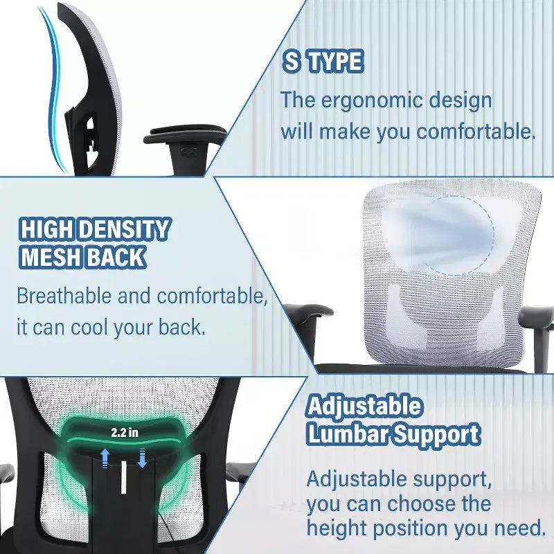 Chaise de bureau FDW grande taille avec support lombaire réglable, capacité de 180 kg et fonction de massage pour adultes