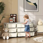 Organisateur de rangement pour jouets à 3 niveaux pour enfants de 75 cm avec 9 tiroirs amovibles, design sécurisé pour les enfants, blanc crème