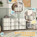 Organisateur de rangement pour jouets à 3 niveaux pour enfants de 75 cm avec 9 tiroirs amovibles, design sécurisé pour les enfants, blanc crème