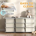 Organisateur de rangement pour jouets à 3 niveaux pour enfants de 75 cm avec 9 tiroirs amovibles, design sécurisé pour les enfants, blanc crème
