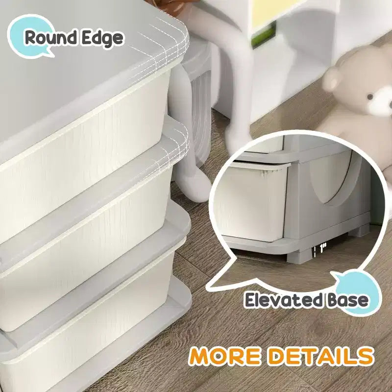 Organisateur de rangement pour jouets à 3 niveaux pour enfants de 75 cm avec 9 tiroirs amovibles, design sécurisé pour les enfants, blanc crème