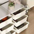 Organisateur de rangement pour jouets à 3 niveaux pour enfants de 75 cm avec 9 tiroirs amovibles, design sécurisé pour les enfants, blanc crème