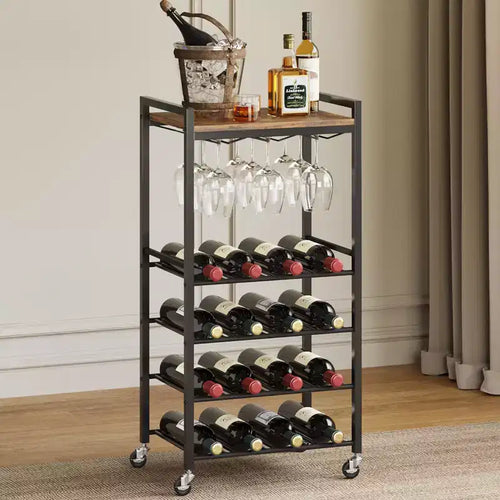 Meuble Bar Roulant à 5 Niveaux avec Range-Verres et Roues