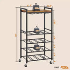 Meuble Bar Roulant à 5 Niveaux avec Range-Verres et Roues