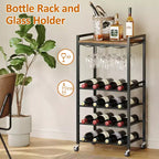 Meuble Bar Roulant à 5 Niveaux avec Range-Verres et Roues