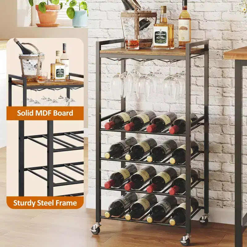Meuble Bar Roulant à 5 Niveaux avec Range-Verres et Roues