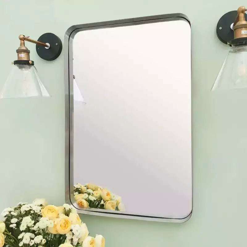 Miroir de courtoisie de salle de bain rectangulaire TEHOME Arthers avec cadre en acier inoxydable pivotant, à fixation murale