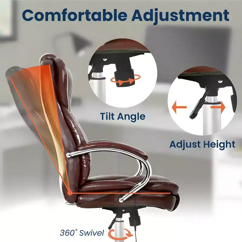 Chaise de bureau FDW de qualité supérieure, chaise d'ordinateur avec dossier haut, support lombaire et revêtement en cuir PU