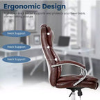 Chaise de bureau FDW de qualité supérieure, chaise d'ordinateur avec dossier haut, support lombaire et revêtement en cuir PU