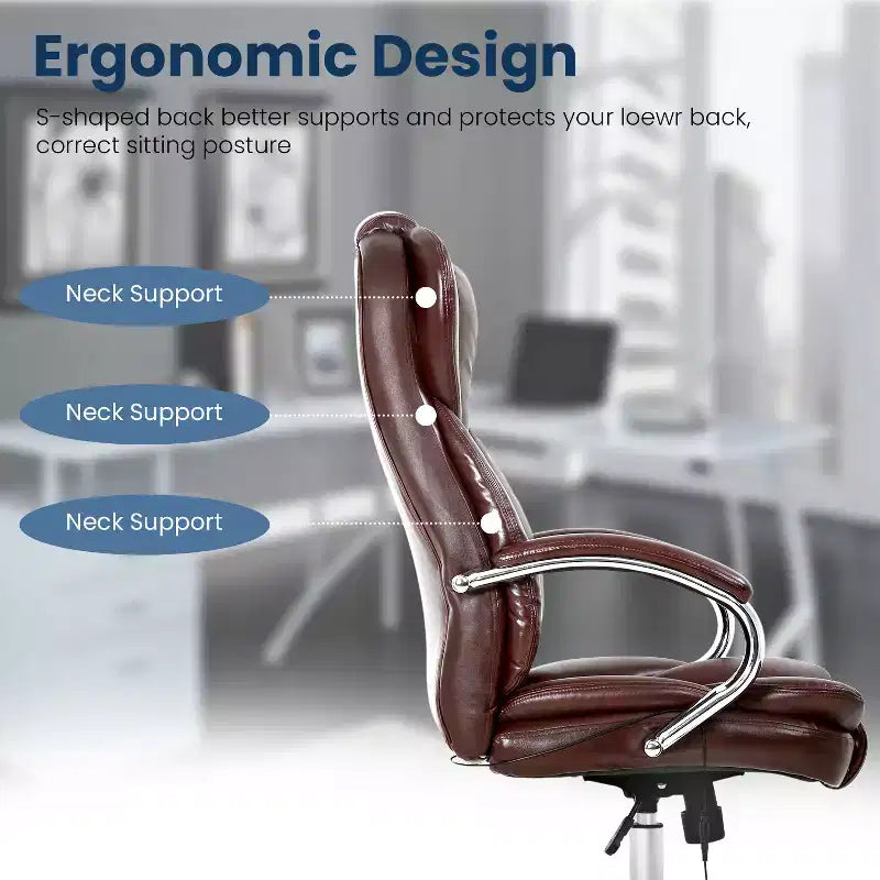 Chaise de bureau FDW de qualité supérieure, chaise d'ordinateur avec dossier haut, support lombaire et revêtement en cuir PU