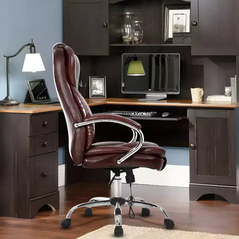 Chaise de bureau FDW de qualité supérieure, chaise d'ordinateur avec dossier haut, support lombaire et revêtement en cuir PU