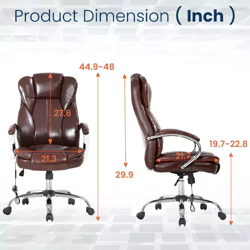 Chaise de bureau FDW de qualité supérieure, chaise d'ordinateur avec dossier haut, support lombaire et revêtement en cuir PU