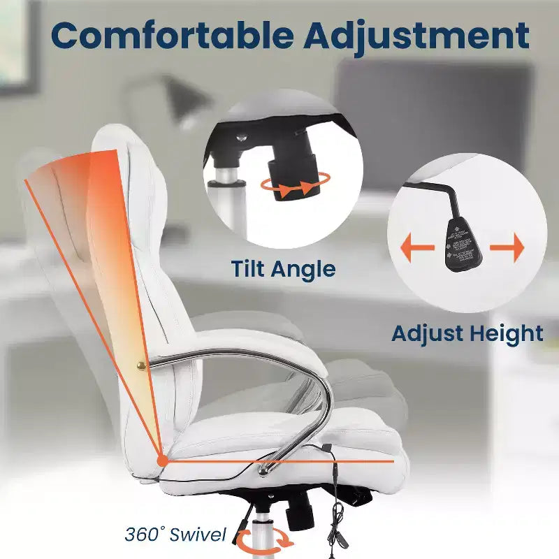 Chaise de bureau FDW de qualité supérieure, chaise d'ordinateur avec dossier haut, support lombaire et revêtement en cuir PU