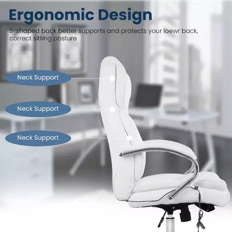 Chaise de bureau FDW de qualité supérieure, chaise d'ordinateur avec dossier haut, support lombaire et revêtement en cuir PU