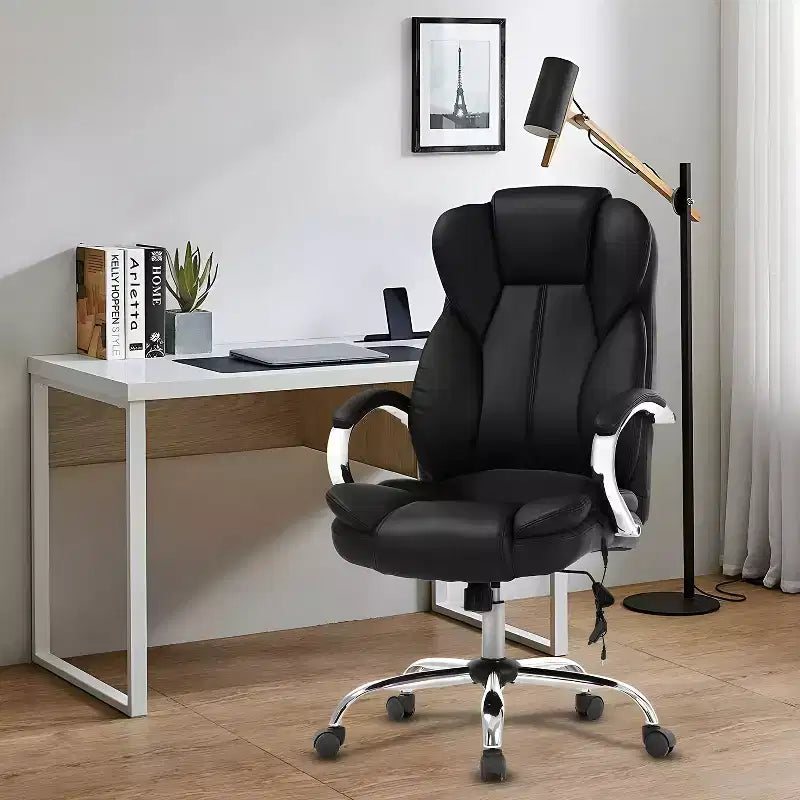 Chaise de bureau FDW de qualité supérieure, chaise d'ordinateur avec dossier haut, support lombaire et revêtement en cuir PU