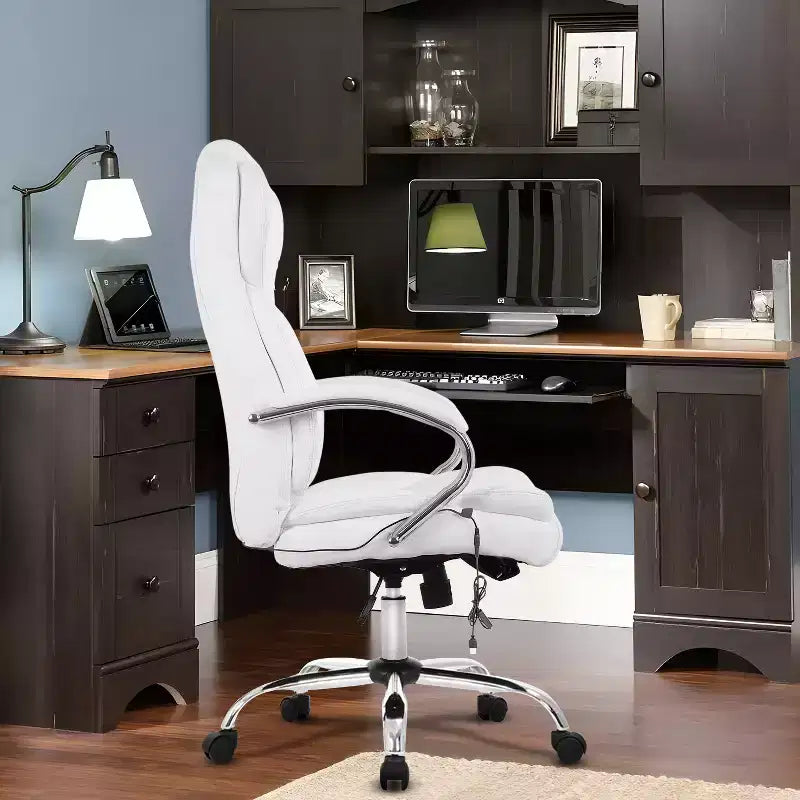 Chaise de bureau FDW de qualité supérieure, chaise d'ordinateur avec dossier haut, support lombaire et revêtement en cuir PU