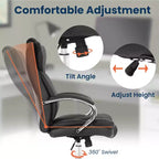 Chaise de bureau FDW de qualité supérieure, chaise d'ordinateur avec dossier haut, support lombaire et revêtement en cuir PU