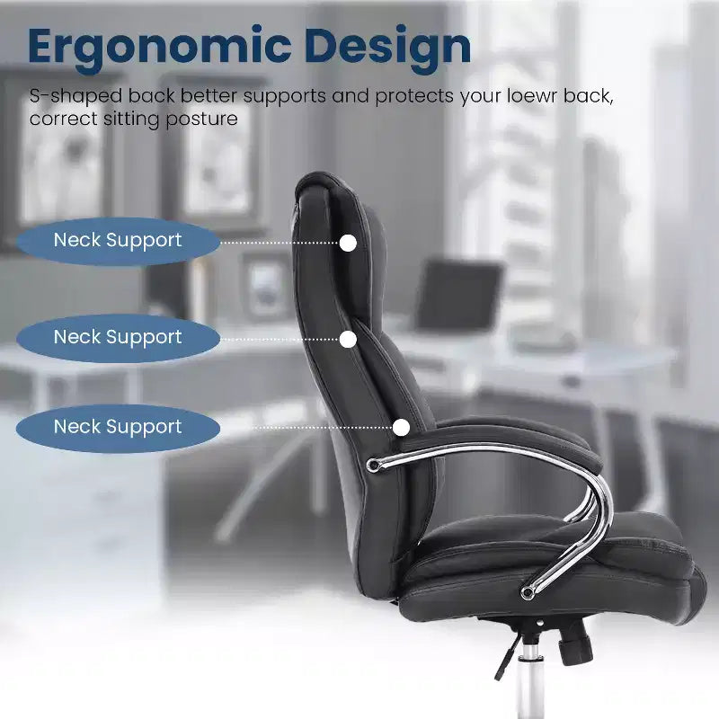 Chaise de bureau FDW de qualité supérieure, chaise d'ordinateur avec dossier haut, support lombaire et revêtement en cuir PU
