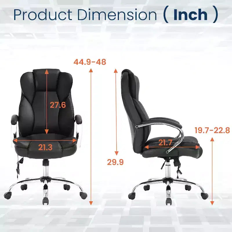 Chaise de bureau FDW de qualité supérieure, chaise d'ordinateur avec dossier haut, support lombaire et revêtement en cuir PU