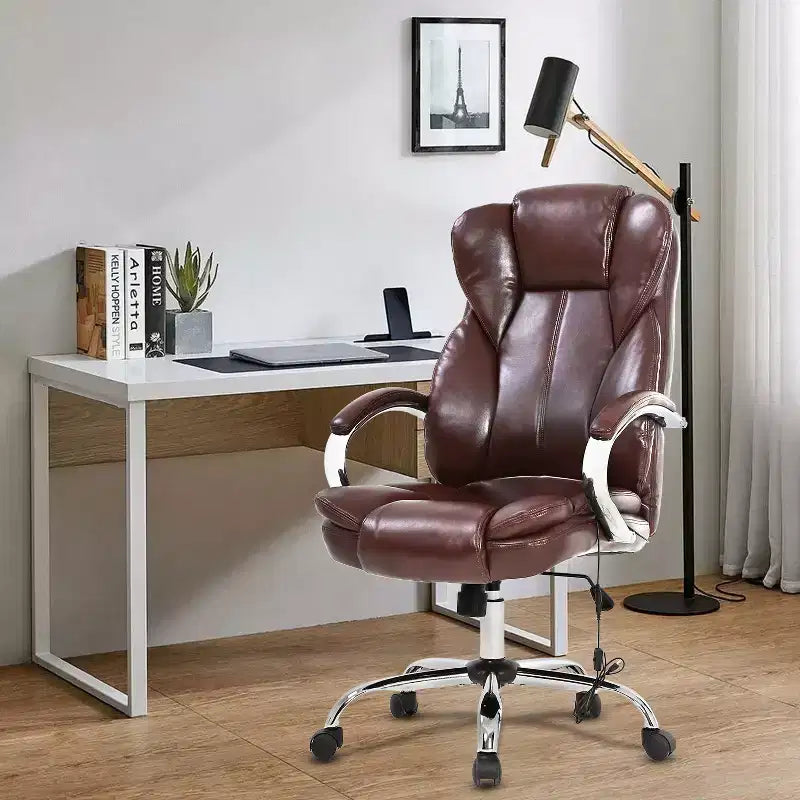 Chaise de bureau FDW de qualité supérieure, chaise d'ordinateur avec dossier haut, support lombaire et revêtement en cuir PU