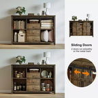 Meuble de rangement de cuisine Hausource à 3 tiroirs, buffet, armoire, porte coulissante de style grange