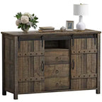 Meuble de rangement de cuisine Hausource à 3 tiroirs, buffet, armoire, porte coulissante de style grange