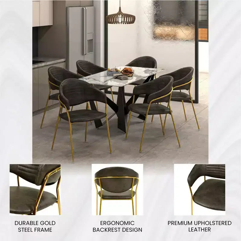 Chaise de salle à manger LeisureMod recouverte de cuir et de velours, assise et dossier rembourrés ergonomiques, piètement en acier inoxydable durable Fauteuil d'appoint Série Bella
