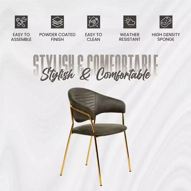 Chaise de salle à manger LeisureMod recouverte de cuir et de velours, assise et dossier rembourrés ergonomiques, piètement en acier inoxydable durable Fauteuil d'appoint Série Bella