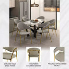 Chaise de salle à manger LeisureMod recouverte de cuir et de velours, assise et dossier rembourrés ergonomiques, piètement en acier inoxydable durable Fauteuil d'appoint Série Bella