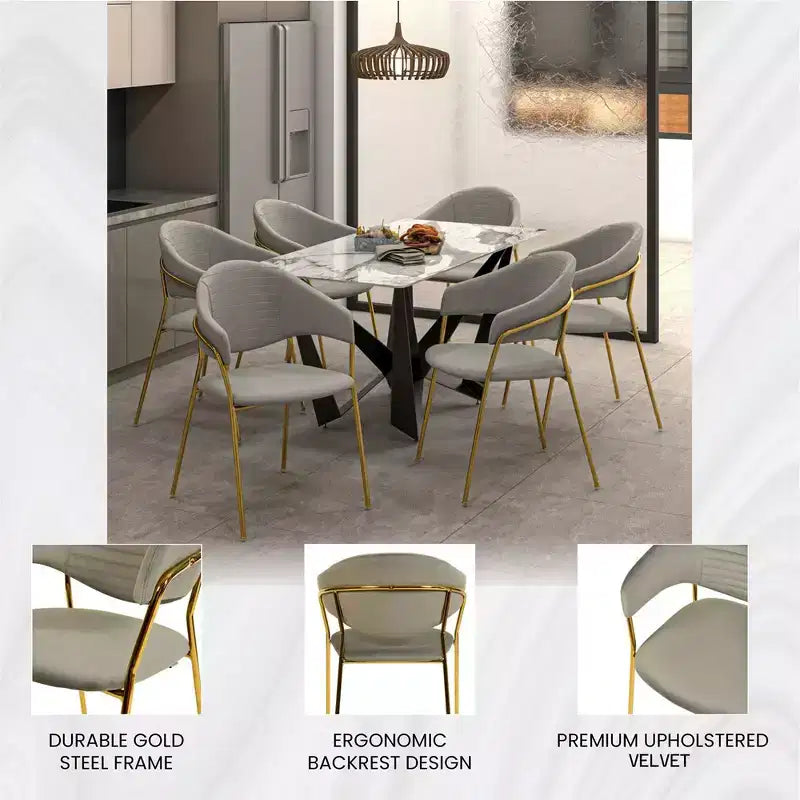 Chaise de salle à manger LeisureMod recouverte de cuir et de velours, assise et dossier rembourrés ergonomiques, piètement en acier inoxydable durable Fauteuil d'appoint Série Bella