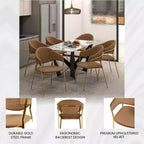 Chaise de salle à manger LeisureMod recouverte de cuir et de velours, assise et dossier rembourrés ergonomiques, piètement en acier inoxydable durable Fauteuil d'appoint Série Bella