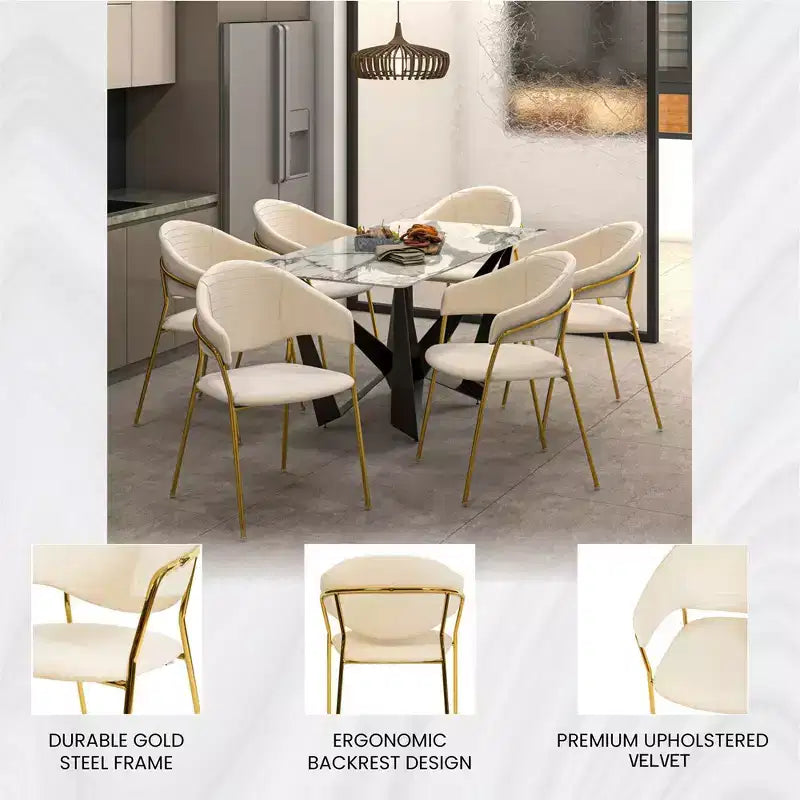 Chaise de salle à manger LeisureMod recouverte de cuir et de velours, assise et dossier rembourrés ergonomiques, piètement en acier inoxydable durable Fauteuil d'appoint Série Bella