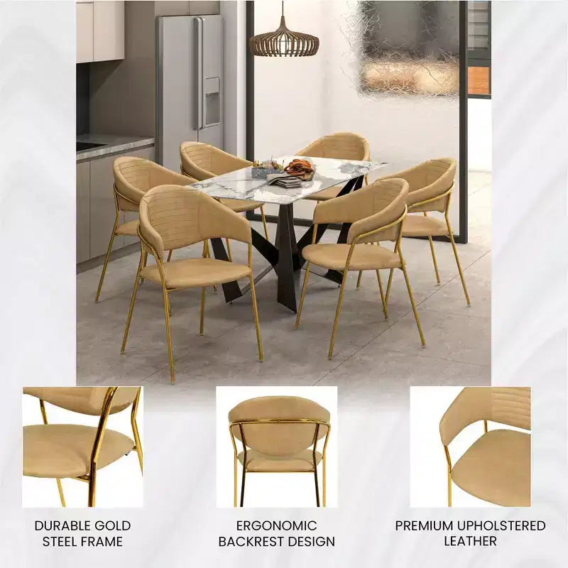 Chaise de salle à manger LeisureMod recouverte de cuir et de velours, assise et dossier rembourrés ergonomiques, piètement en acier inoxydable durable Fauteuil d'appoint Série Bella