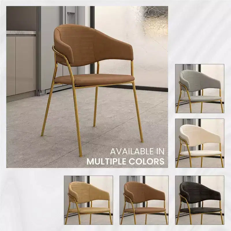 Chaise de salle à manger LeisureMod recouverte de cuir et de velours, assise et dossier rembourrés ergonomiques, piètement en acier inoxydable durable Fauteuil d'appoint Série Bella
