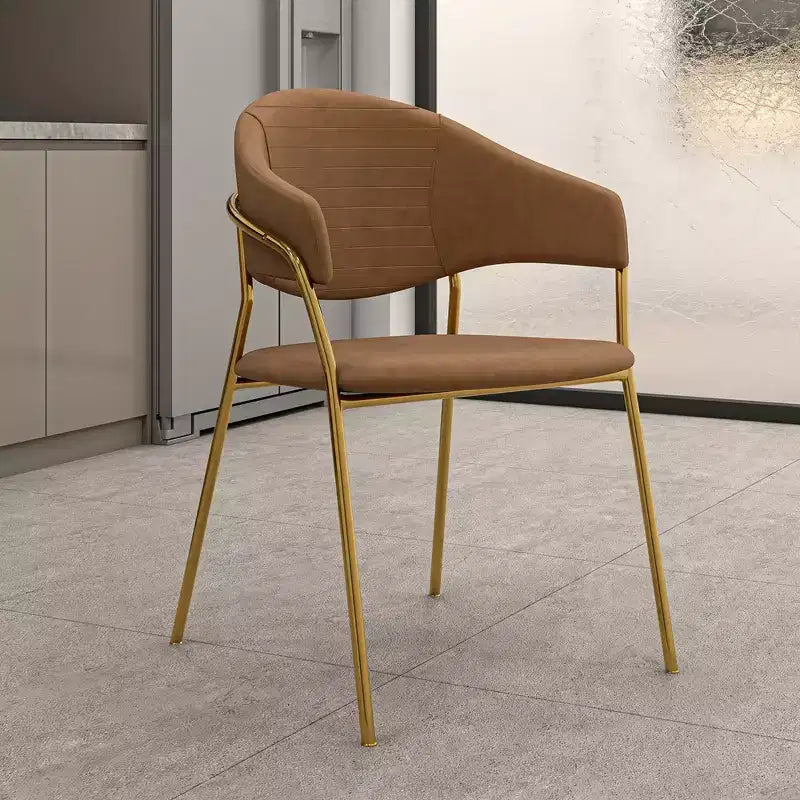 LeisureMod Dining Chair Upholstered in Leather & Velvet, Ergonomic Padded Seat & Back, Durable Stainless Steel Base  Bella Series Accent Armchair