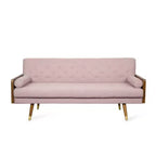 Christopher Knight Home Jalon Tufted 3 Seater Sofa with Bolster Pillows, Light Blush/Dark Walnut
