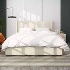Lit Queen size matelassé Gelia Christopher Knight Home avec tête de lit capitonnée et 2 tiroirs, couleur ivoire