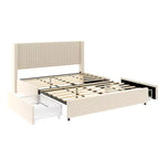 Lit Queen size matelassé Gelia Christopher Knight Home avec tête de lit capitonnée et 2 tiroirs, couleur ivoire