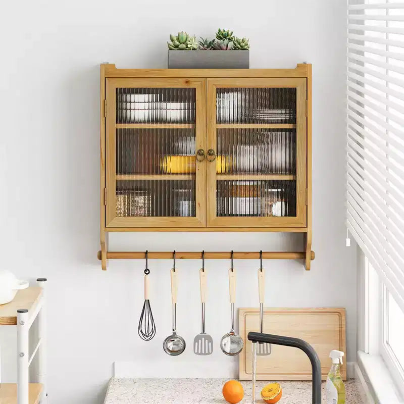 Meuble haut de cuisine avec porte-serviettes, armoire murale vintage à double porte vitrée de 63 cm avec trois niveaux de rangement, pour salle de bain, cuisine, salle à manger