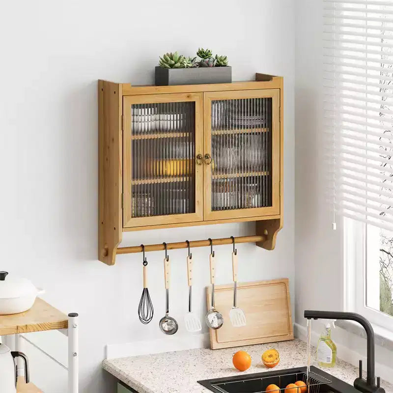 Meuble haut de cuisine avec porte-serviettes, armoire murale vintage à double porte vitrée de 63 cm avec trois niveaux de rangement, pour salle de bain, cuisine, salle à manger