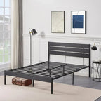 Cadre de lit plateforme Javlergo avec tête de lit en bois, support robuste en lattes métalliques/pas besoin de sommier tapissier, noir