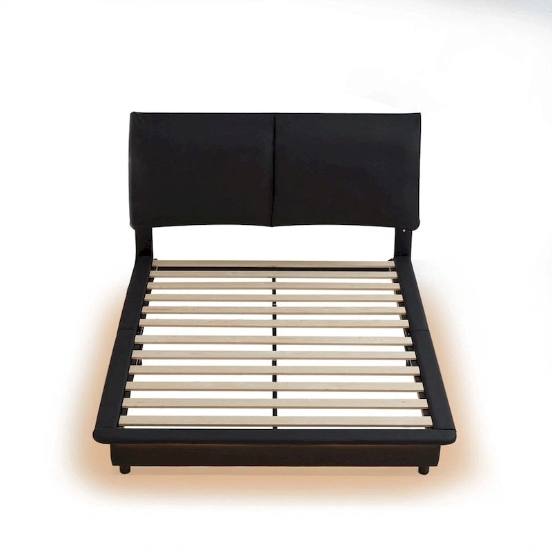 Lit plateforme rembourré avec éclairage à détecteur et dossiers ergonomiques